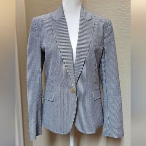 Anne Klein Black&White Striped Blazer w/Leo Lion Logo Gold Buttons. Sz L
